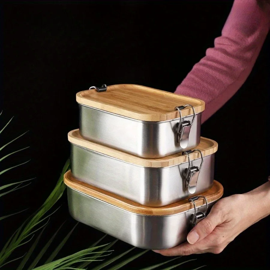 Meal Prep Lunch Boxes - New 304 Stainless Steel Bamboo Lid
